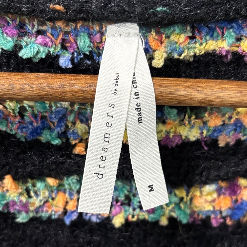 Dreamers by Debut Multi Color Striped Popcorn Eyelash Cardigan Size Medium Black - Picture 3 of 6